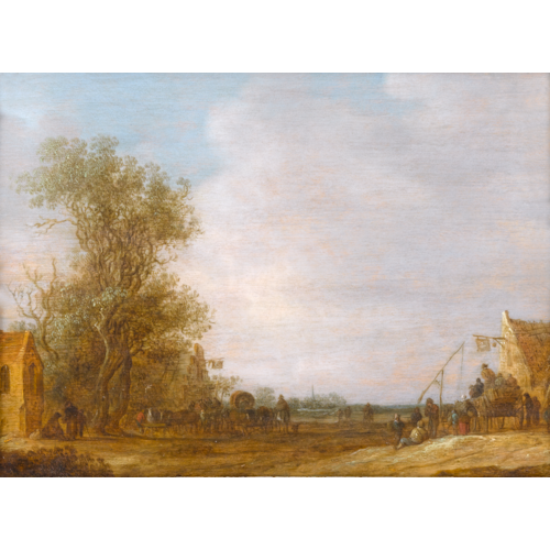 A Wooded Landscape with Travellers by the Swan Inn and at another Inn Opposite